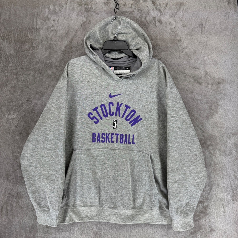 Nike NBA Stockton‎ Basketball Hoodie Mens 2XL Grey Dri-FIT Pullover DB0432-063